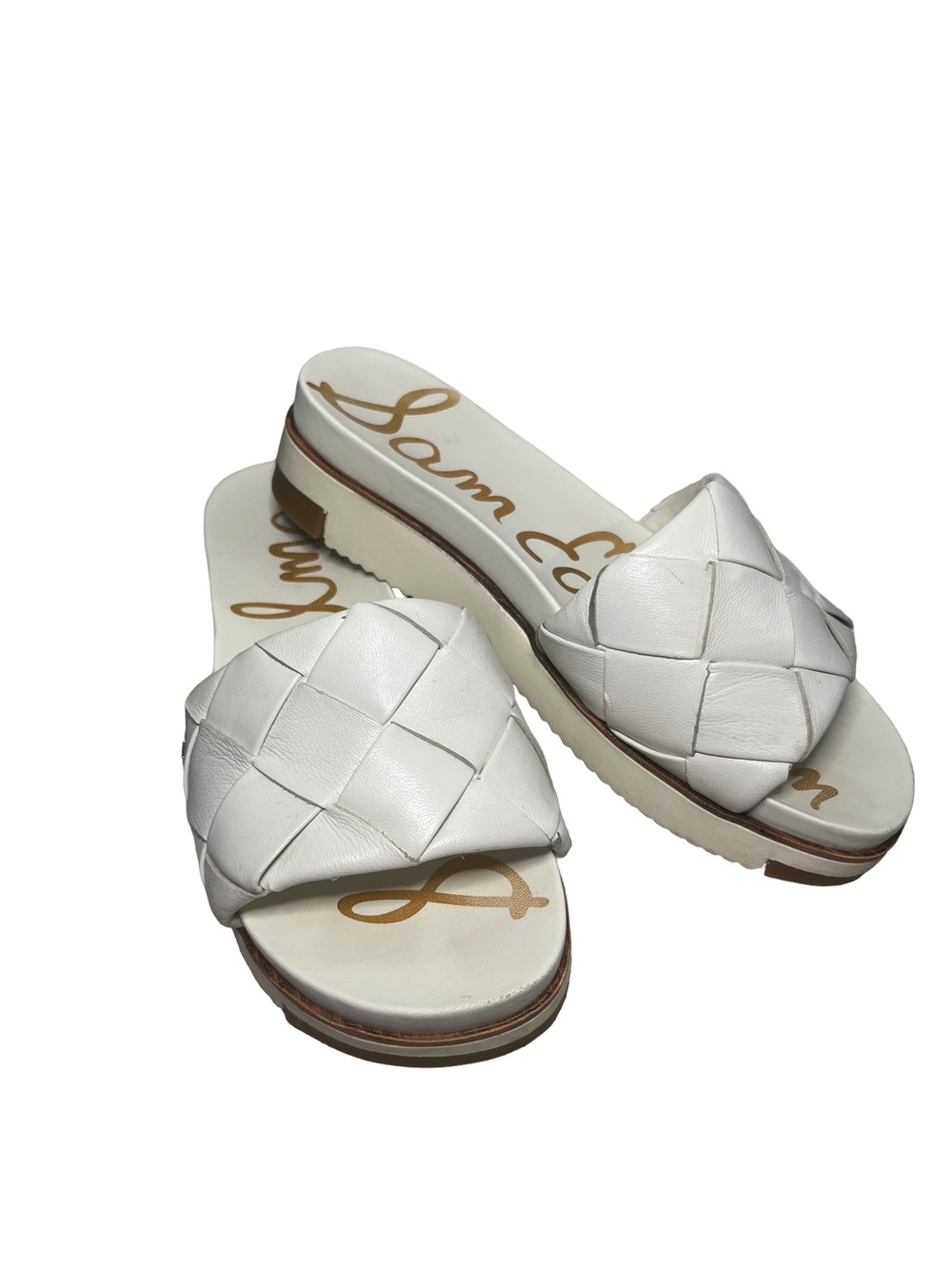 Sam Edelman White Woven Leather Platform Slide Sandals Size 4M